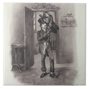 Azulejo De Cerámica Bob Cratchit y Tim minúsculo, de 'Charles Dickens