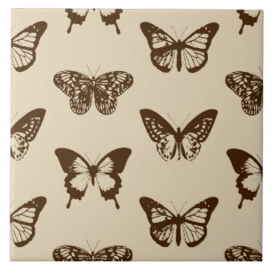 Azulejo De Cerámica Boceto de mariposa, marrón chocolate sobre beige