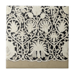 Azulejo De Cerámica Boda Antiguo Encaje Lino Blanco Clásico Bonito