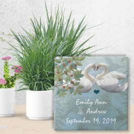 Azulejo De Cerámica Boda de Aves de Amor Swan Noveno Aniversario Boda