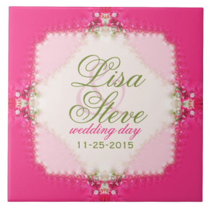 Azulejo De Cerámica Boda de encaje rosa dulce Keepsake Tile cerámico