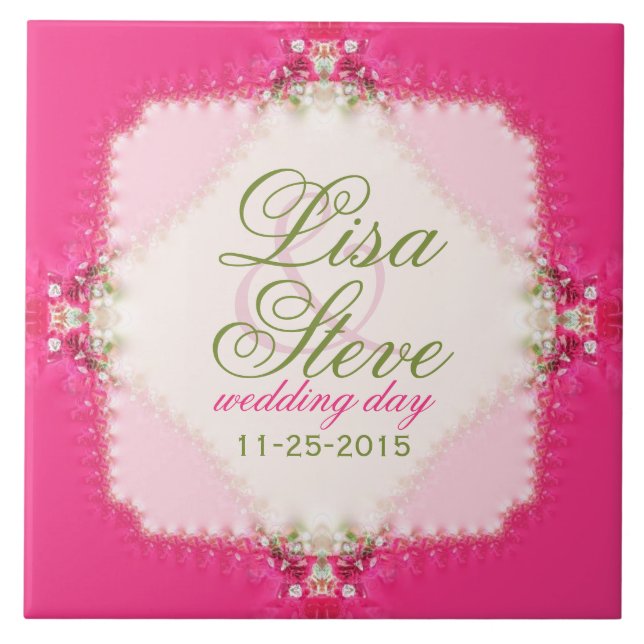 Azulejo De Cerámica Boda de encaje rosa dulce Keepsake Tile cerámico (Frente)