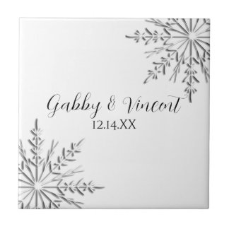 Azulejo De Cerámica Boda de invierno con copos de nieve