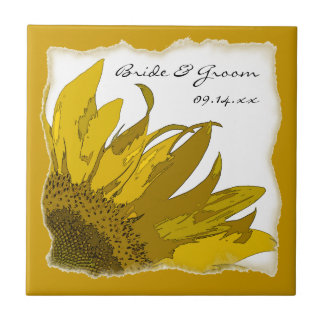 Azulejo De Cerámica Boda de la esquina del girasol