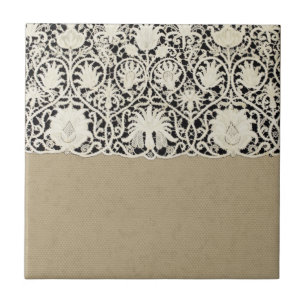 Azulejo De Cerámica Boda Encaje Antiguo Lino Blanco Clásico Bonito