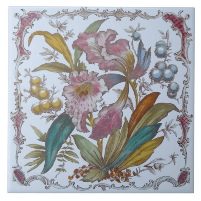 Azulejo De Cerámica Bonito mosaico floral victoriano c1880 (Frente)