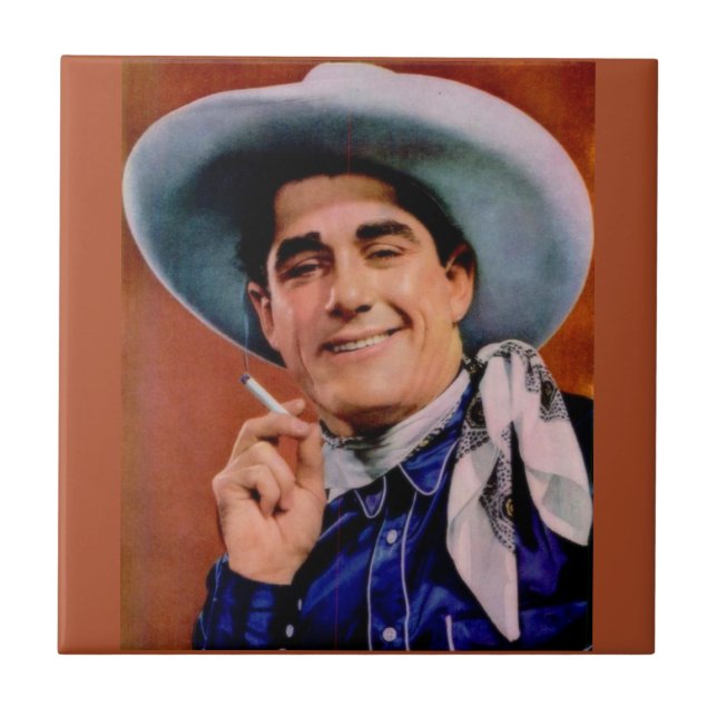 Azulejo De Cerámica bonito vaquero con cigarrillo (Frente)