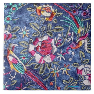 AZULEJO DE CERÁMICA BORDADO CHINO DE ROSAS Y DE PÁJAROS