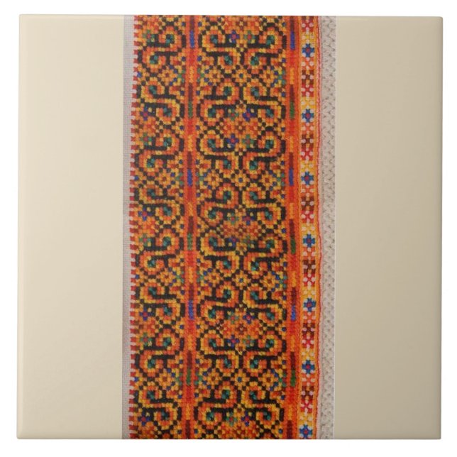 Azulejo De Cerámica Bordado de Hutsul Vyshyvanka Rushnyk del ucraniano (Frente)