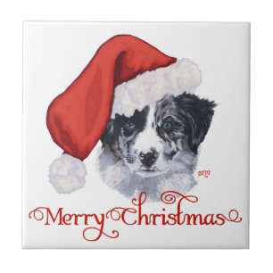 Azulejo De Cerámica Border Collie Navidad