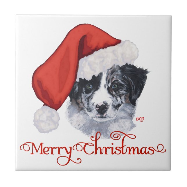 Azulejo De Cerámica Border Collie Navidad (Frente)