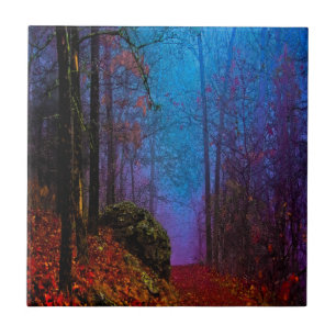 Azulejo De Cerámica Bosque Pintado Niebla Púrpura de Otoño