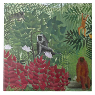Azulejo De Cerámica Bosque tropical con Monkeys, 1910 (aceite en lona)