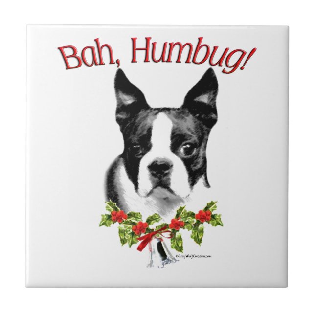 Azulejo De Cerámica Boston Terrier Bah Humbug (Frente)
