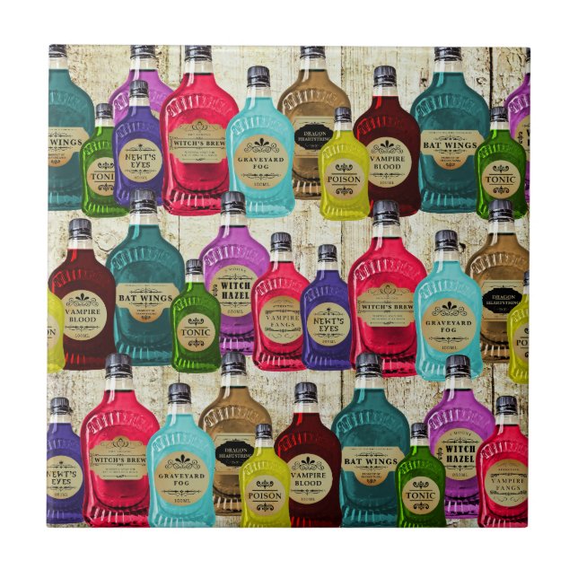 Azulejo De Cerámica Botellas del tónico del boticario de la poción (Frente)