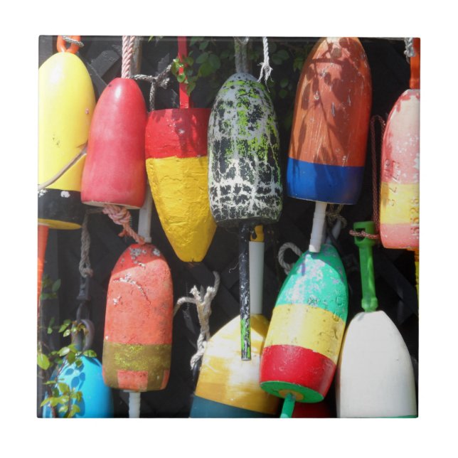 Azulejo De Cerámica Boyas Maine de la pesca (Frente)