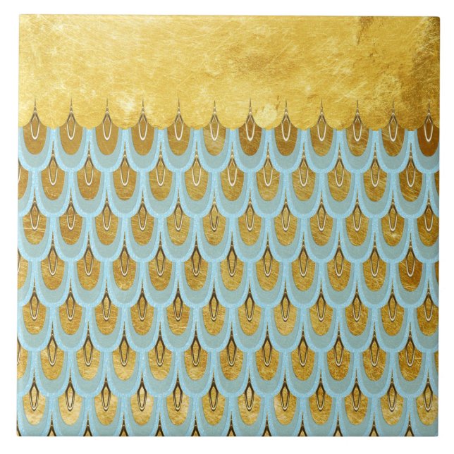 Azulejo De Cerámica Brillante azul Verde azulado Purpurina Sirena Esca (Frente)