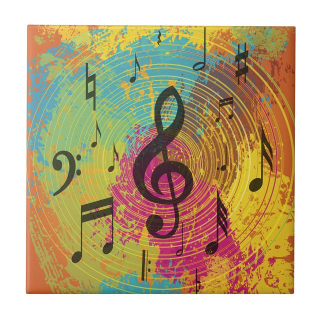 Azulejo De Cerámica Brillantes notas musicales sobre la explosión del  (Frente)