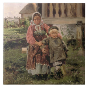 Azulejo De Cerámica Brother y hermana, 1880