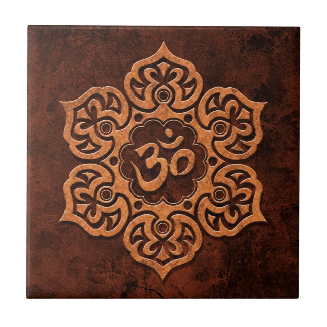 Azulejo De Cerámica Brown OM floral de piedra (Frente)