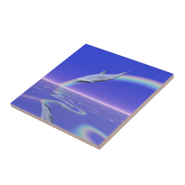 Azulejo De Cerámica Buceo con delfín con arco iris (Lado)