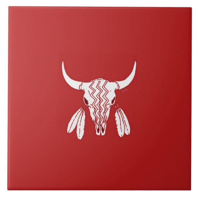 Azulejo De Cerámica Búfalo de baile fantasma rojo grande (Frente)