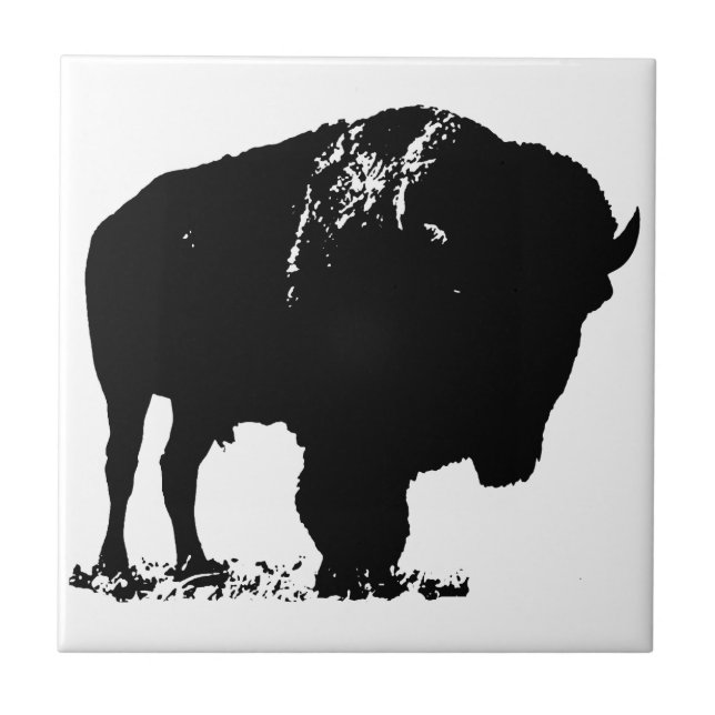 Azulejo De Cerámica Búfalo de Bison Black & White Pop Art (Frente)