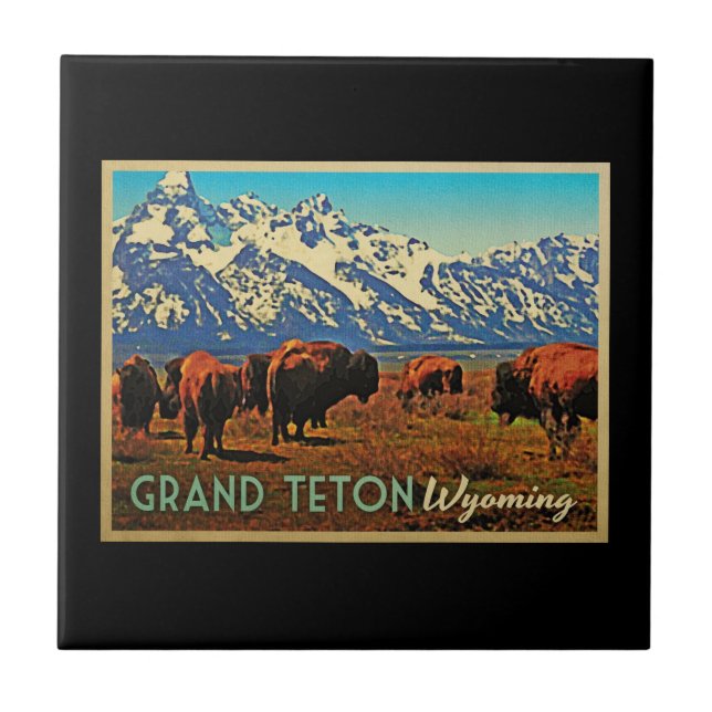 Azulejo De Cerámica Búfalo de Grand Teton Wyoming (Frente)