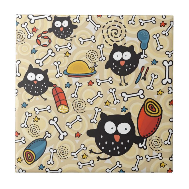 Azulejo De Cerámica Búho con el modelo de la carne (Frente)