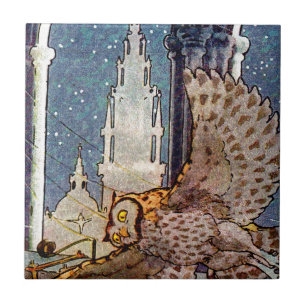 Azulejo De Cerámica búho soñador volando de noche