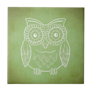 Azulejo De Cerámica Búho verde