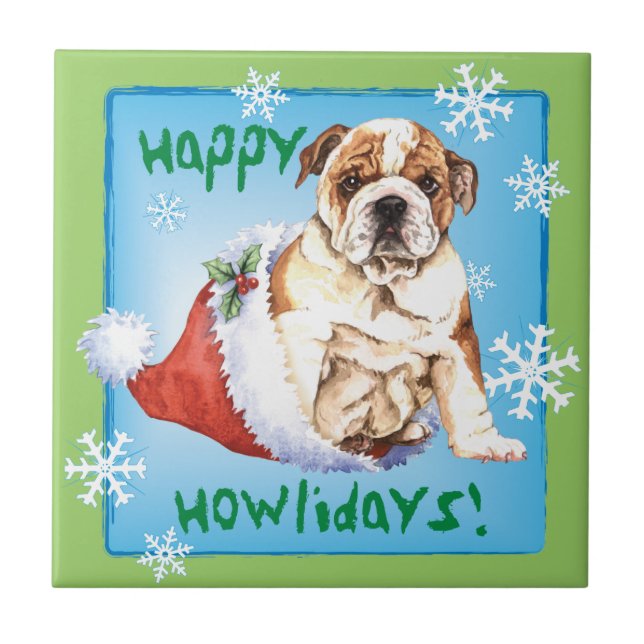 Azulejo De Cerámica Bulldog feliz de Howliday (Frente)