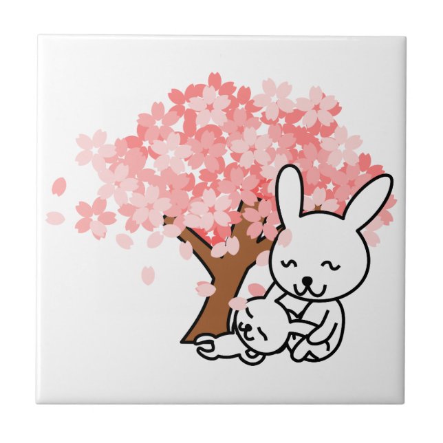 Azulejo De Cerámica Bunnies de primavera (Frente)