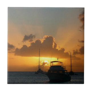 Azulejo De Cerámica Buques y el atardecer en la costa tropical