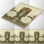 Azulejo De Cerámica Bush, un Rosa de estilo Art Nouveau vintage de 191<br><div class="desc">Se trata de una impresión digitalmente realzada derivada de un friso vintage de motivos florales estilizados de 1905-1915. El motivo principal contiene seis rosas y follaje. El color de fondo se puede personalizar para que se ajuste a la decoración.</div>