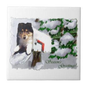 Azulejo De Cerámica Buzón de Navidades de Collie Puppy