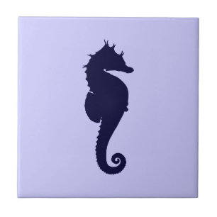 Azulejo De Cerámica Caballito de Mar Azul Perwinkle y Oscuro