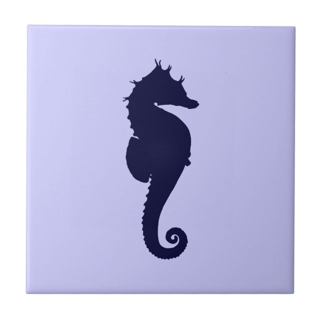 Azulejo De Cerámica Caballito de Mar Azul Perwinkle y Oscuro (Frente)