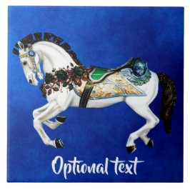 Azulejo De Cerámica Caballo blanco bonito del carrusel en azul
