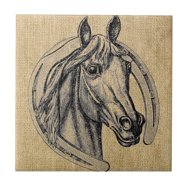 Azulejo De Cerámica Caballo Cameo en Burlap (Frente)