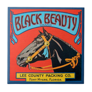 Azulejo De Cerámica Caballo de belleza negra de fondo rojo