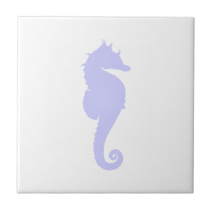 Azulejo De Cerámica Caballo de Mar Blanco y Azul Claro