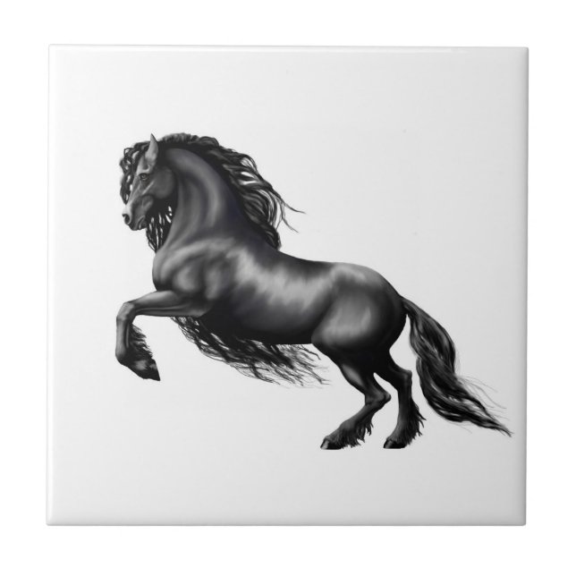 Azulejo De Cerámica Caballo frisio, la belleza negra (Frente)