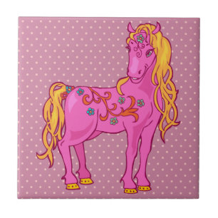 Azulejo De Cerámica Caballo mágico cutto con ilustracion florido arco 