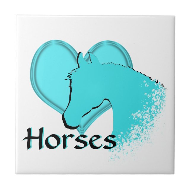 Azulejo De Cerámica Caballos de Corazón III (aqua) (Frente)