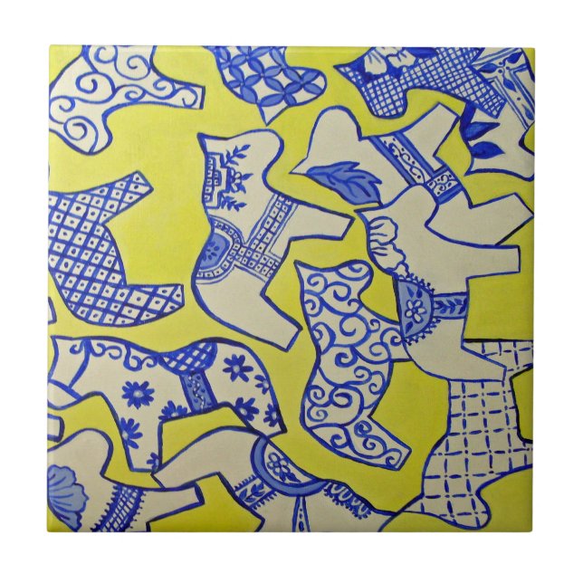 Azulejo De Cerámica Caballos de dala suecos Tile (Frente)