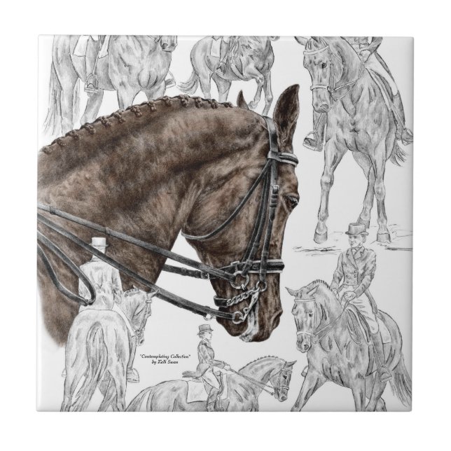Azulejo De Cerámica Caballos de Dressage recopilados FEI (Frente)