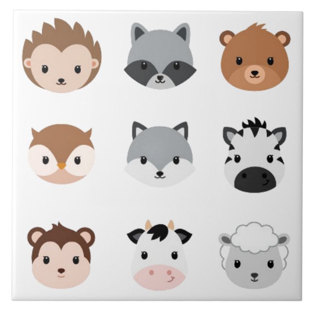 Azulejo de cerámica - Cabezas de animales bebés 2 (Frente)