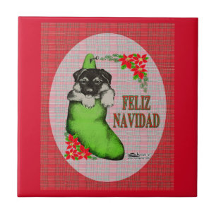 Azulejo De Cerámica Cachorrito Feliz Navidad