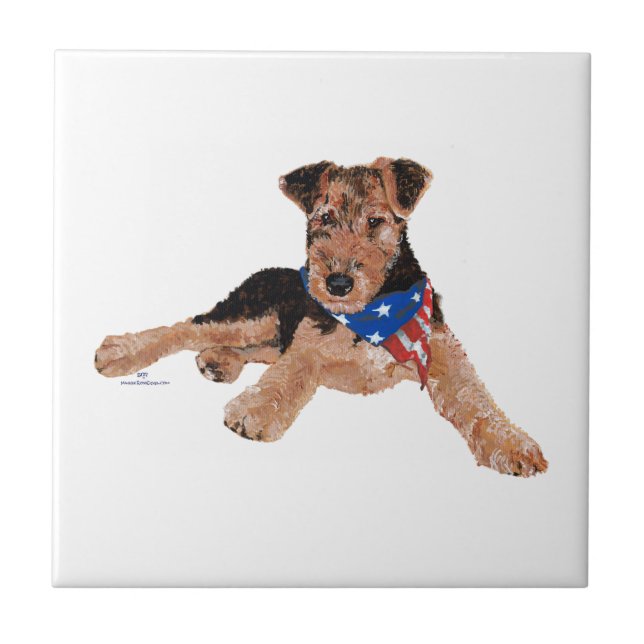 Azulejo De Cerámica Cachorro Terrier Patriótico (Frente)